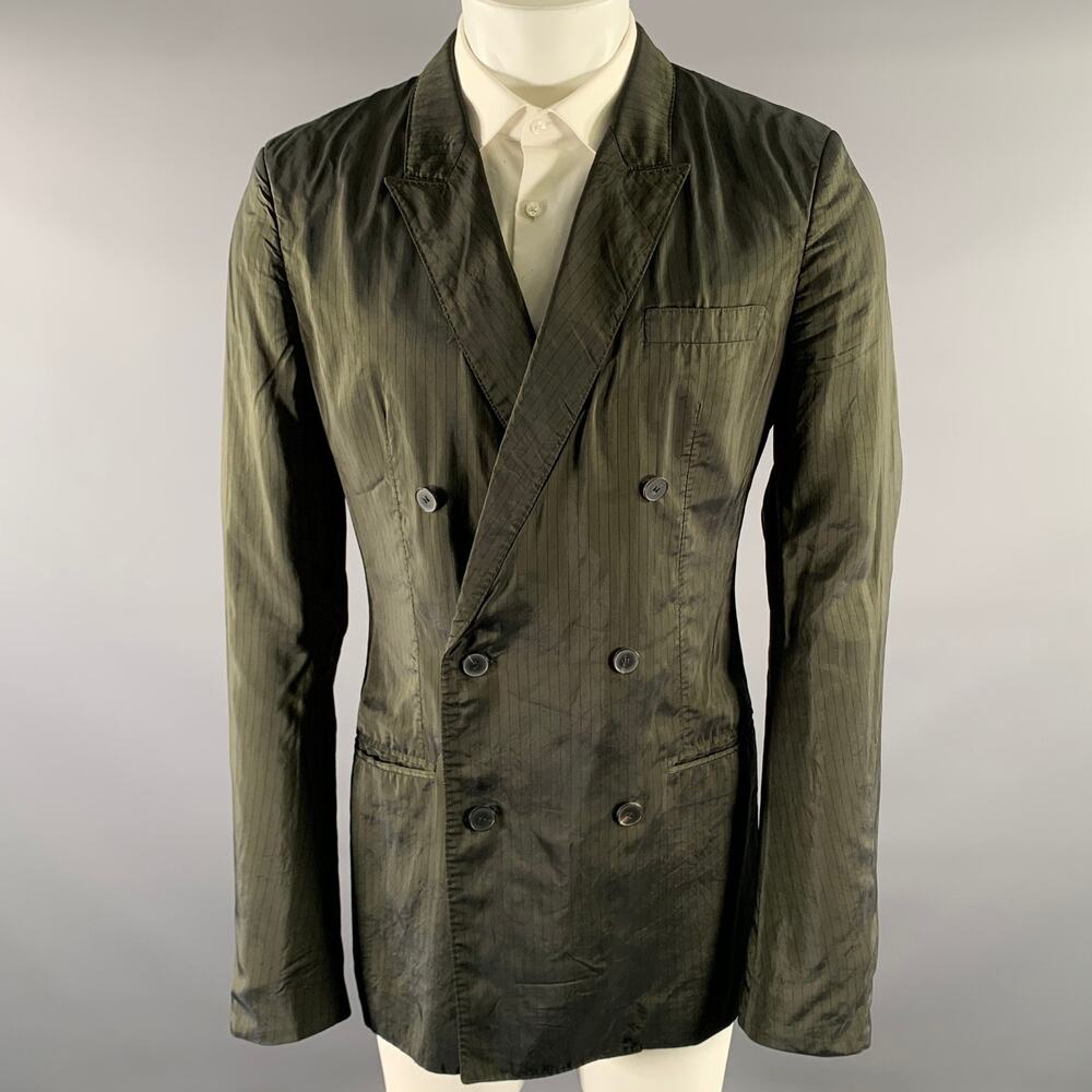 HAIDER ACKERMANN Size 38 Green Olive Pinstripe Viscose Blend Jacket